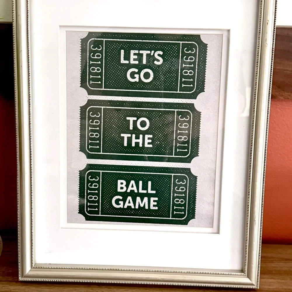 Retro Baseball Let’s Go To The Ball Game Ticket Canvas Print Wall Art Framed Art